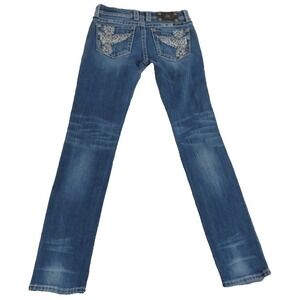 Miss Me Bradbury Skinny Jeans Blue 27x31 Women‎ Cross Rhinestone Bling Wings Y2K